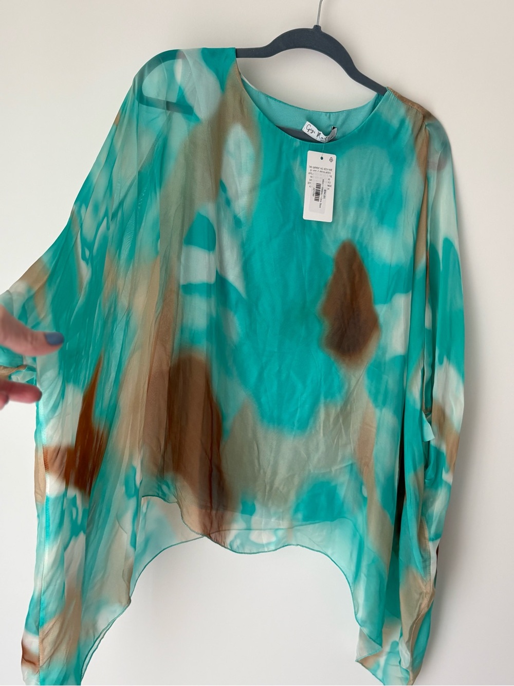 Sheer Turquoise & Brown Printed Tunic Top